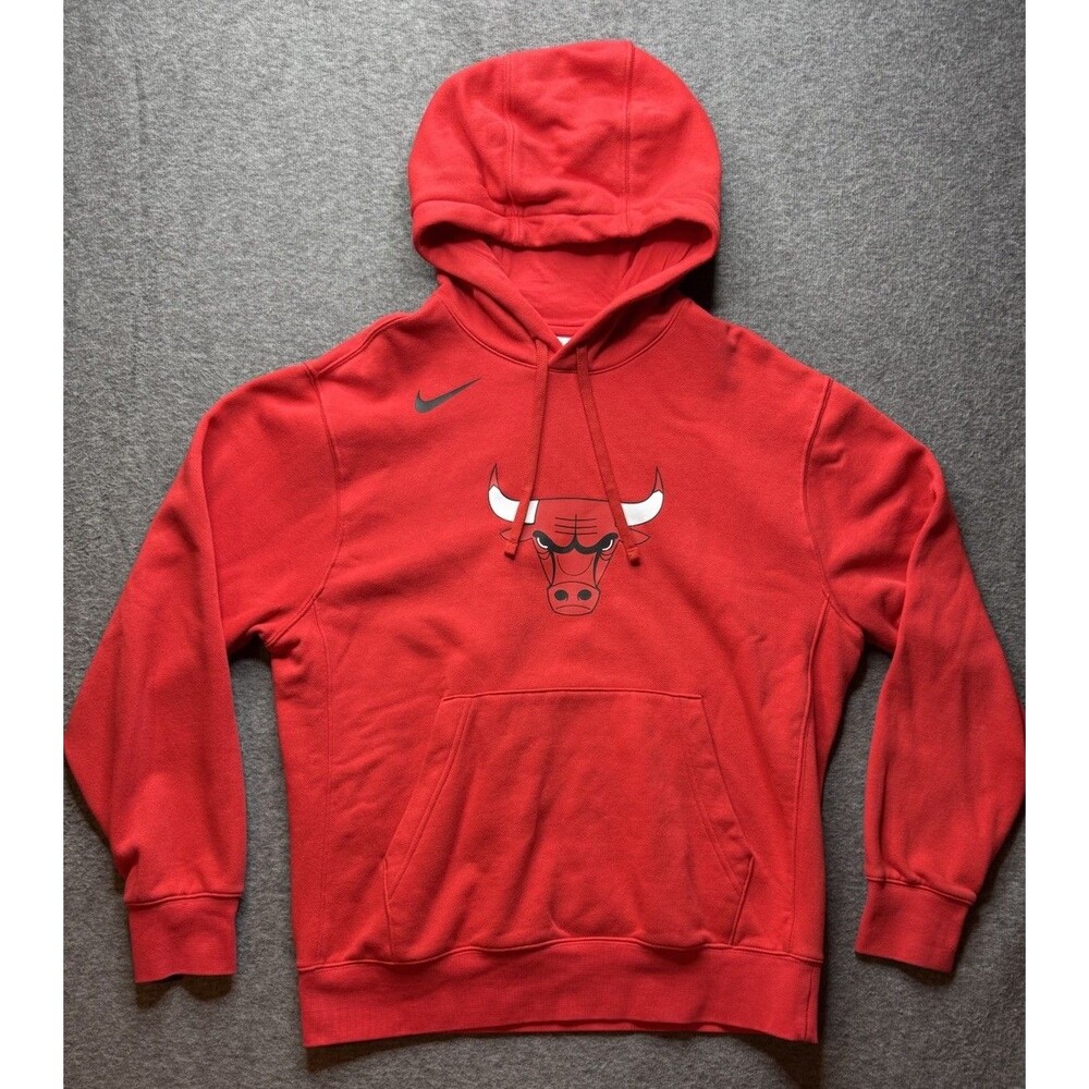 Chicago Bulls Sweatshirt Mens Medium Red Hoodie Nike Cotton Blend Hood NBA Logo